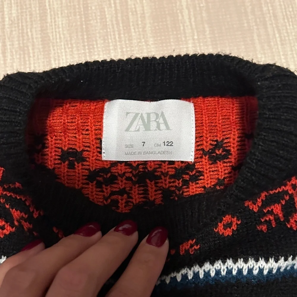 Zara Black Sweater with Gnome and Reindeer Pattern
